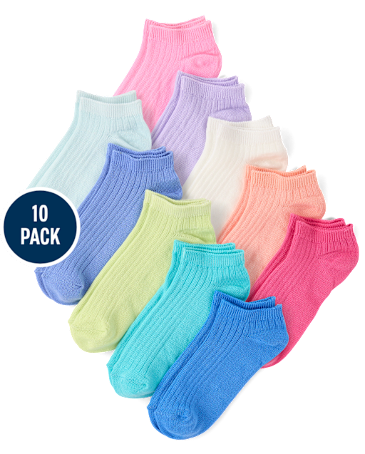 Girls Rainbow Ankle Socks 10-Pack
