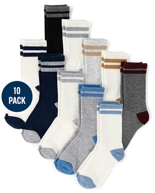 Boys Striped Crew Socks 10-Pack