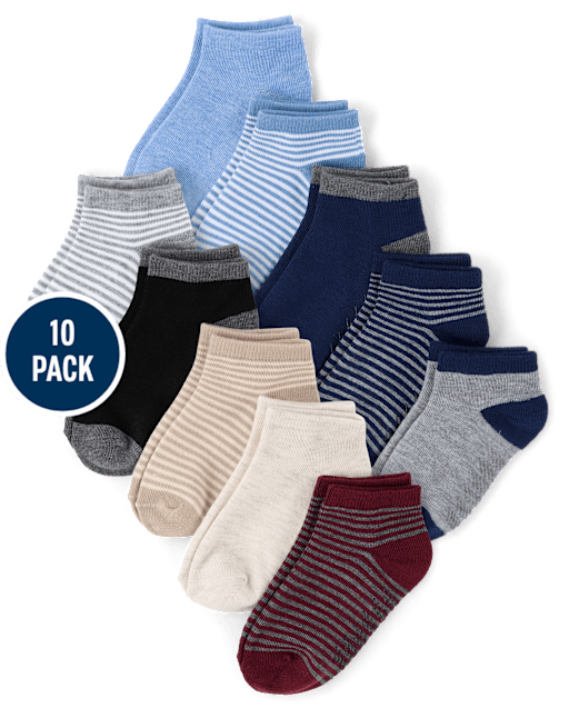 Toddler Boys Striped Ankle Socks 10-Pack