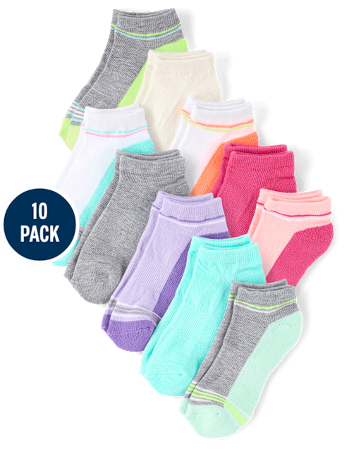 Girls Colorblock Cushioned Ankle Socks 10-Pack