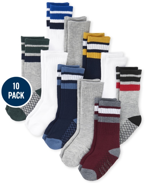 Toddler Boys Striped Crew Socks 10-Pack