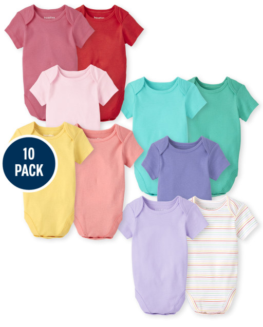 Baby Girls Short Sleeve Rainbow Bodysuit 10-Pack