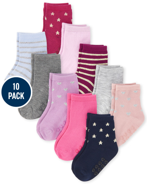 Paquete de 10 calcetines midi a rayas para niñas pequeñas