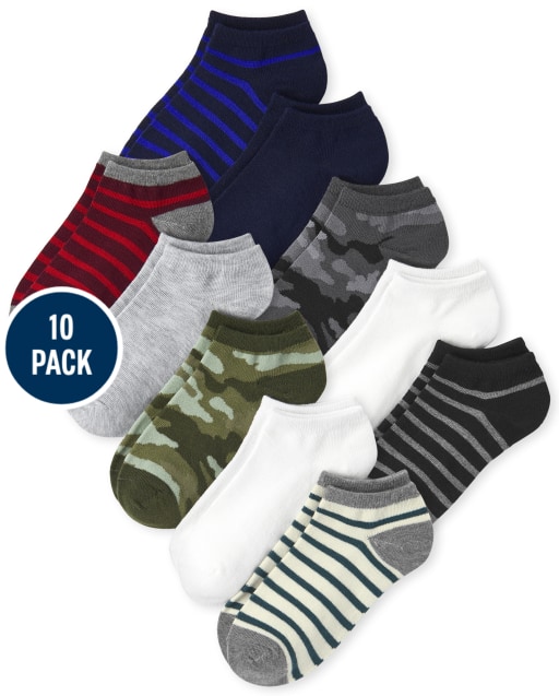 Pack de 10 pares de calcetines tobilleros con rayas de camuflaje para niños