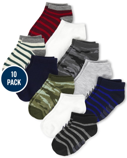 Toddler Boys Camo Striped Ankle Socks 10-Pack