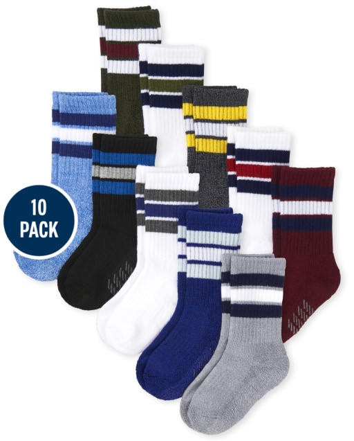 Toddler Boys Striped Cushioned Crew Socks 10-Pack