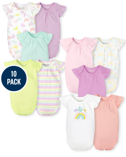 Baby Girls Short Sleeve Ruffle Bodysuit 10-Pack