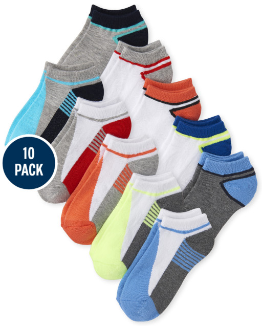 Boys Striped Cushioned Ankle Socks 10-Pack