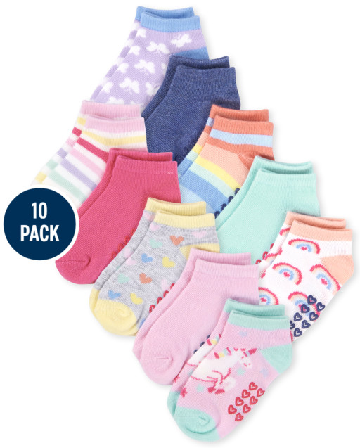 Paquete de 10 calcetines tobilleros con arcoíris para niñas pequeñas