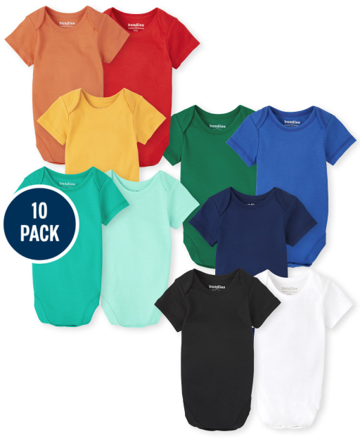 Unisex Baby Short Sleeve Solid Bodysuit 10-Pack