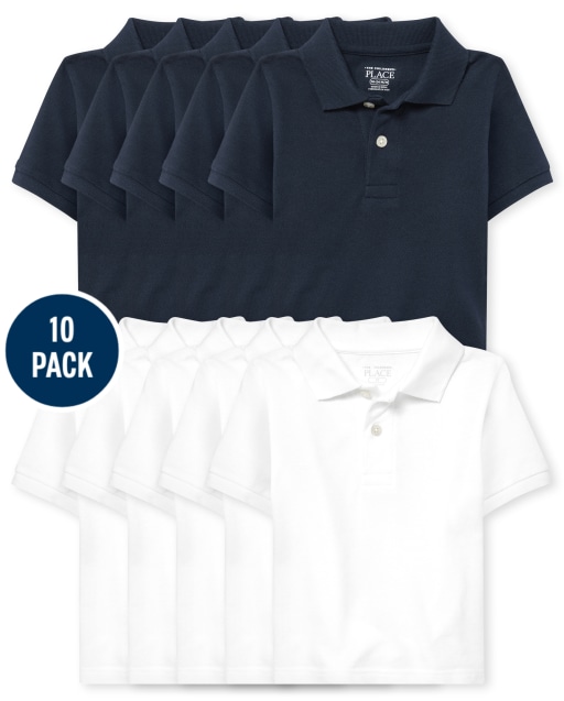 Toddler Boys Uniform Short Sleeve Pique Polo 10-Pack