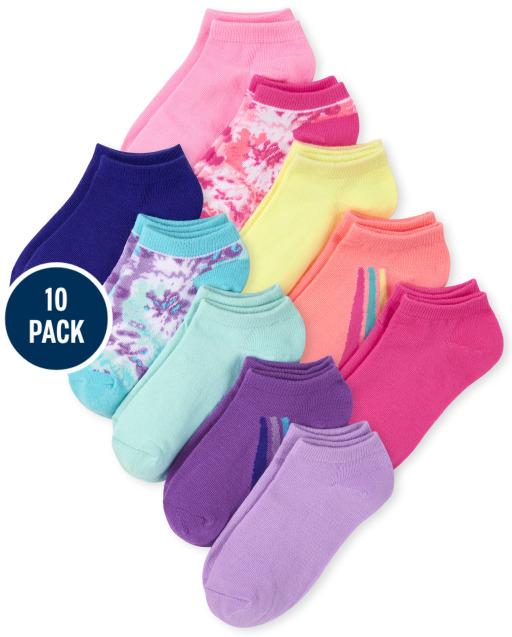 Paquete de 10 pares de calcetines tobilleros bajos con efecto teñido anudado para niñas