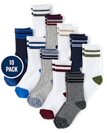 Boys Striped Cushioned Crew Socks 10-Pack