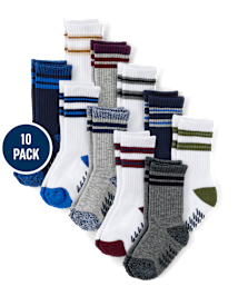 Baby And Toddler Boys Striped Cushioned Crew Socks 10-Pack