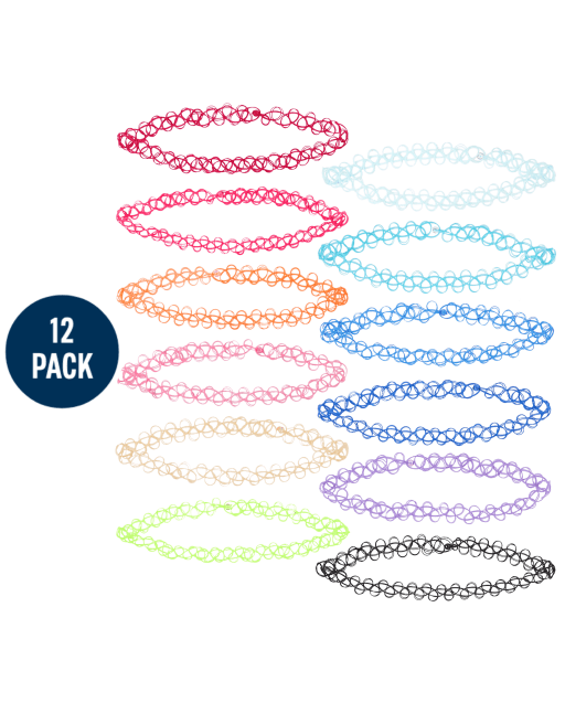 Girls Rainbow Choker Necklace 12-Pack