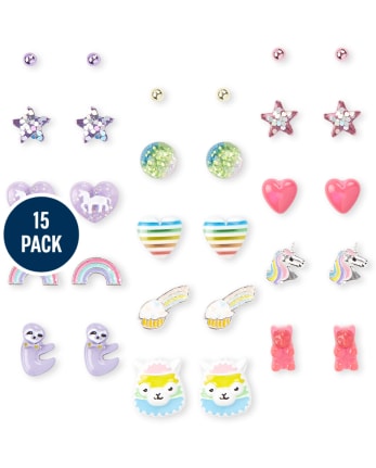 Girls Rainbow Earrings 15-Pack