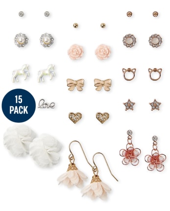 Girls Floral Earrings 15-Pack