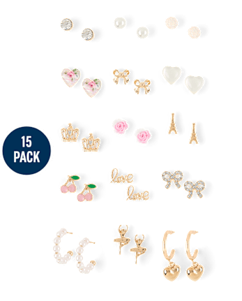 Girls Bow Earrings 15-Pack