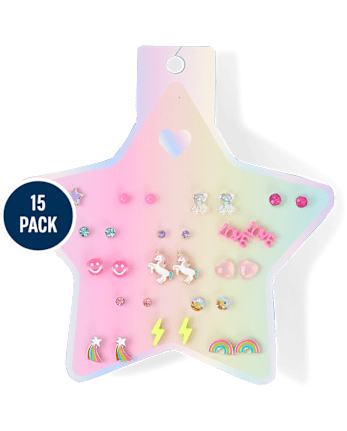Girls Unicorn Earrings 15-Pack - MULTI CLR