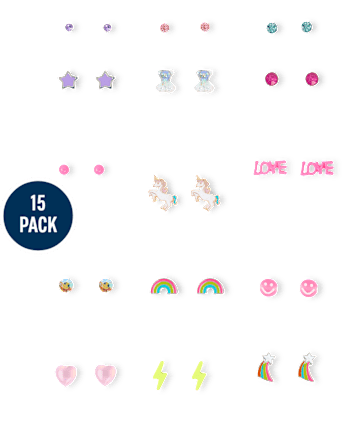 Girls Unicorn Earrings 15-Pack - MULTI CLR