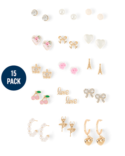 Girls Bow Earrings 15-Pack
