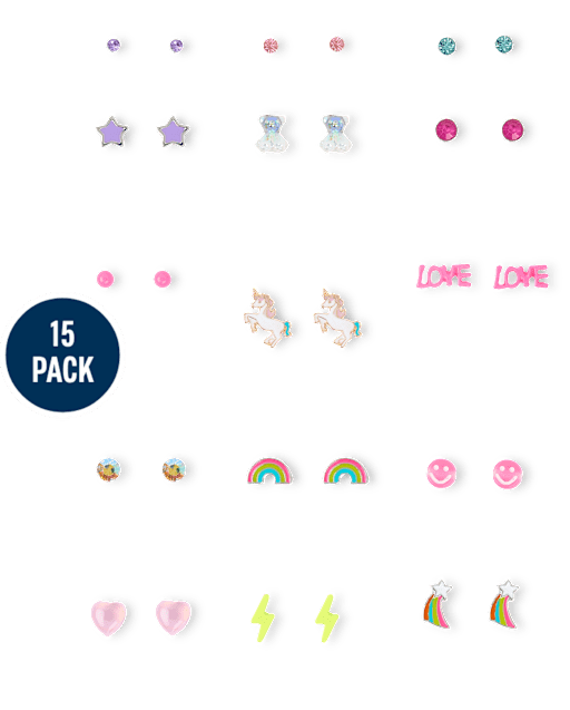 Girls Unicorn Earrings 15-Pack