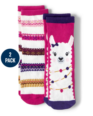 Girls Llama Crew Socks 2-Pack - Little Llamas
