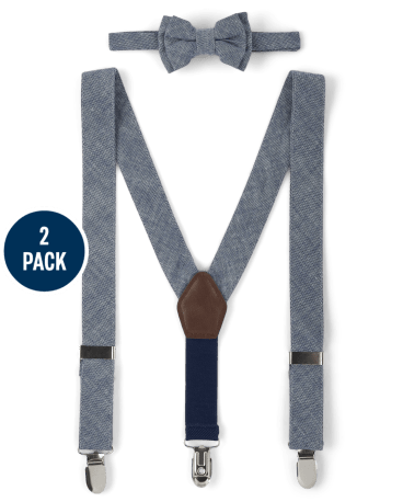 Boys Chambray Bow Tie And Suspenders Set - Special Occasion