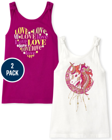 The Childrens Place Girls Graphic Tank Tops Pack of Two