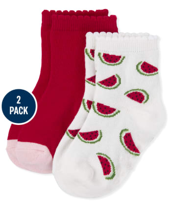 Lot de 2 paires de chaussettes mi-longues pour filles - Pastèque douce