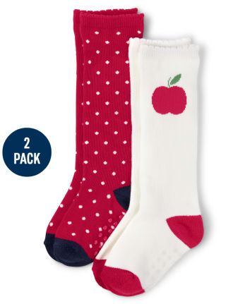 Paquete de 2 calcetines Apple hasta la rodilla para niñas - Los favoritos de los maestros