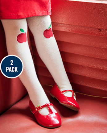 Girls Apple Tights 2-Pack - Teacher's Favorite