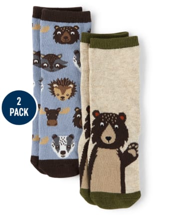Boys Animal Crew Socks 2-Pack - Critter Campout
