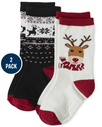 Boys Reindeer Crew Socks 2-Pack - Reindeer Cheer