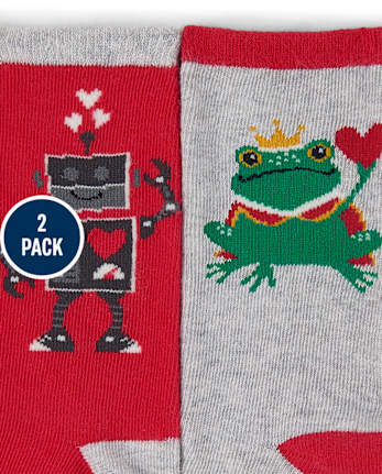 Paquete de 2 calcetines Robot Crew para niños - Valentine Cutie