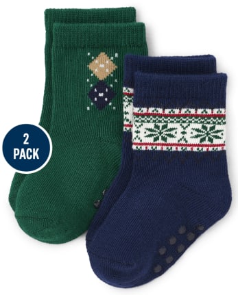 Pack de 2 calcetines con diseño de rombos para bebé niño - Celebraciones familiares Verde
