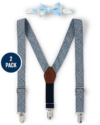 Boys Plaid Bow Tie And Suspenders Set - Spring Celebrations