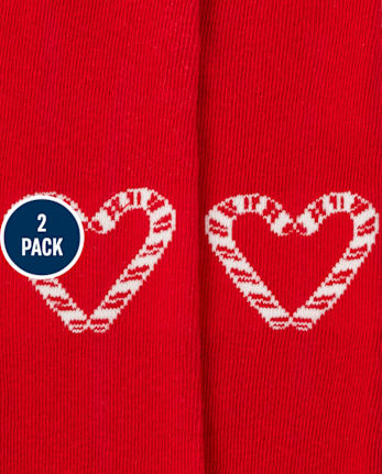 Girls Candy Cane Heart Tights 2-Pack - Holiday Express