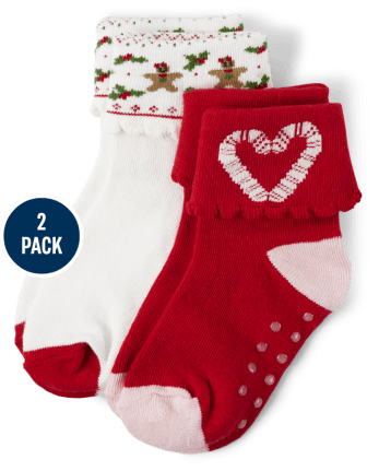 Girls Gingerbread Turn Cuff Socks 2-Pack - Gingerbread House