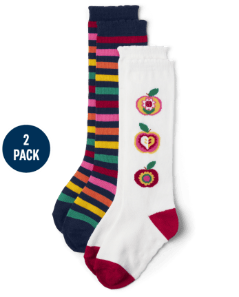 Girls Apple Knee Socks 2-Pack - Apple Orchard