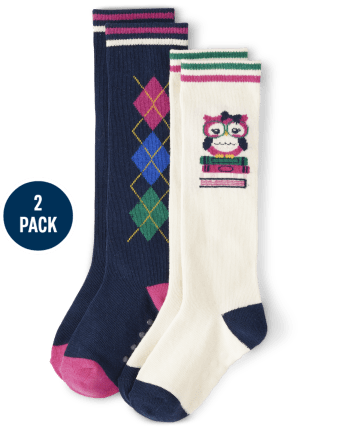 Girls Argyle And Owl Knee Socks 2 Pack Prep School Gymboree