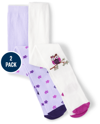 Girls Owl Floral Tights 2-Pack - Magical Meadow