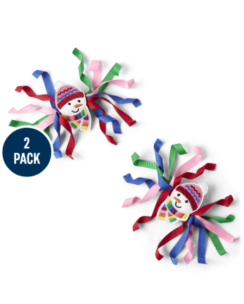 Girls Snowman Curly Hair Clips 2-Pack - Very Merry