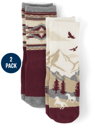 Boys Horse Western Crew Socks 2-Pack - Rustic Ranch