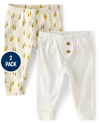 Unisex Baby Carrot Print And Solid Knit Pants 2-Pack - Homegrown