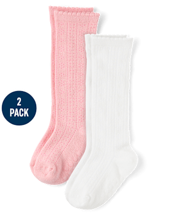 Girls Pointelle Knee Socks 2-Pack - Classroom Cutie