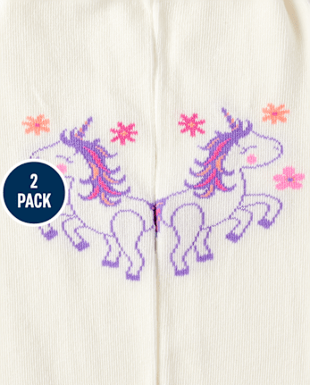 Girls Unicorn Tights 2-Pack - Dino Friends