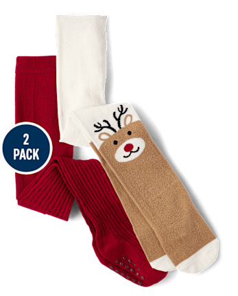 Girls Reindeer Tights 2-Pack - Holiday Express