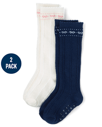 Girls Bow Pointelle Knee Socks 2-Pack - Campus Cuties