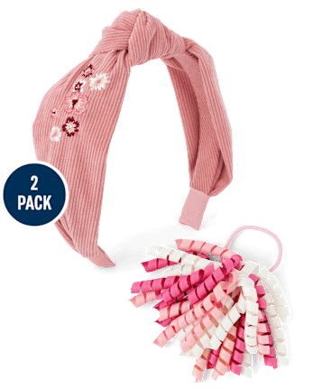 Girls Embroidered Floral 2-Piece Hair Set - Highland Hills